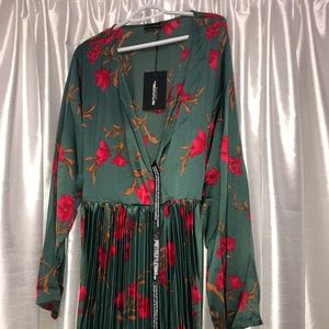 Plus Emerald Green Floral Print Dress